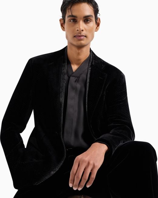 Veste De Smoking À Simple Boutonnage En Velours Imprimé Chevron Giorgio's Giorgio Armani pour homme en coloris Black