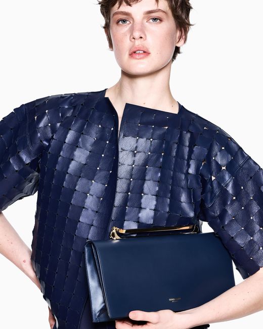 Giorgio Armani Blue Carved Nappa Lambskin Jacket