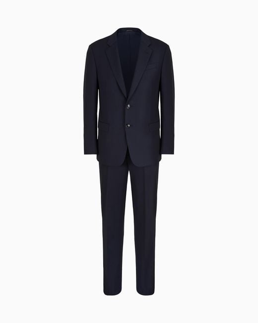 Giorgio Armani Blue Single-Breasted, Water-Repellent Wool Suit From The Soft Line for men