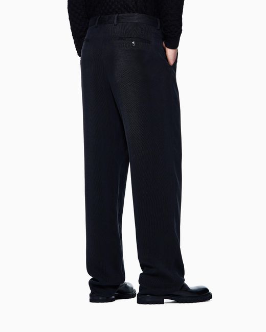 Giorgio Armani Black Canneté Cupro Flat-Front Trousers for men