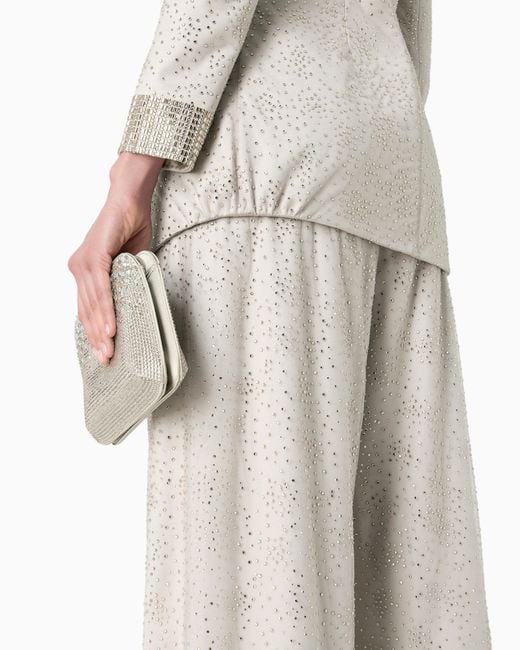 Giacca Monopetto Con Ricamo Cristalli di Giorgio Armani in White