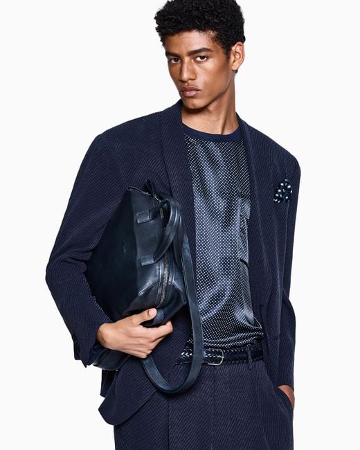 Giorgio Armani Blue Cupro Blend Jacquard Suit for men