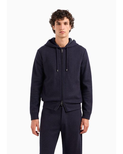 Giorgio Armani Blue Vicuña Sweatshirt With Hood In Cashmere And Vicuña for men