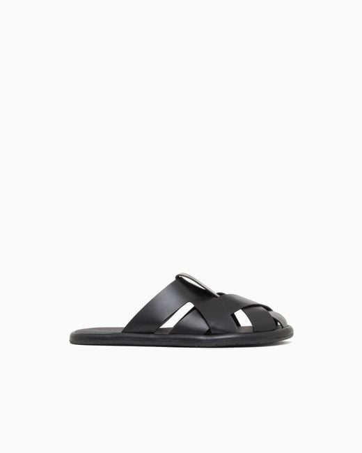 Giorgio Armani White Cross-Over Napped Calfskin Sandals for men