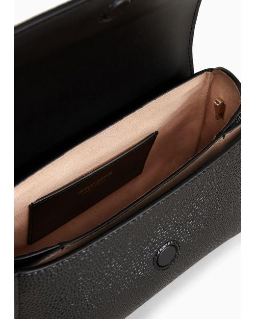 Giorgio Armani Black Mini La Prima Shoulder Bag In Pebbled Patent Leather