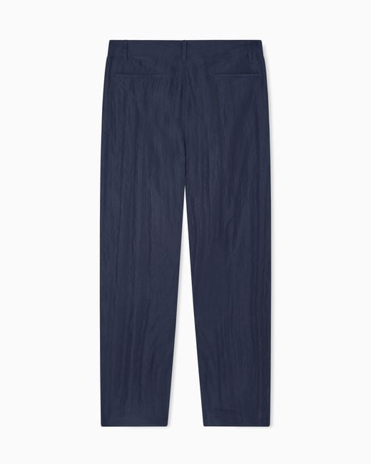 Giorgio Armani Blue Viscose Technical Twill Flat-Front Trousers for men