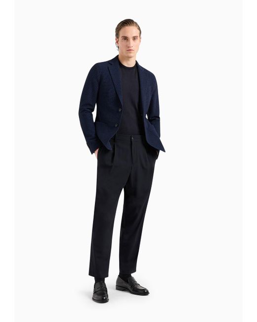 Giorgio Armani Blue Upton Line Single-breasted Jacket In A Cotton Blend for men