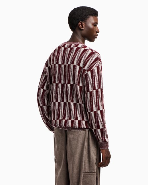Giorgio Armani Red Geometric V-Neck Cashmere-Blend Sweater for men