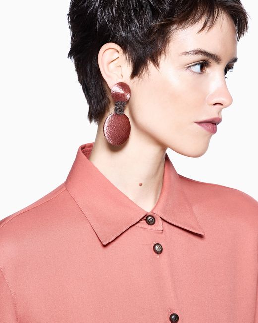 Giorgio Armani Pink Earrings With Fabric-Effect Circular Pendant