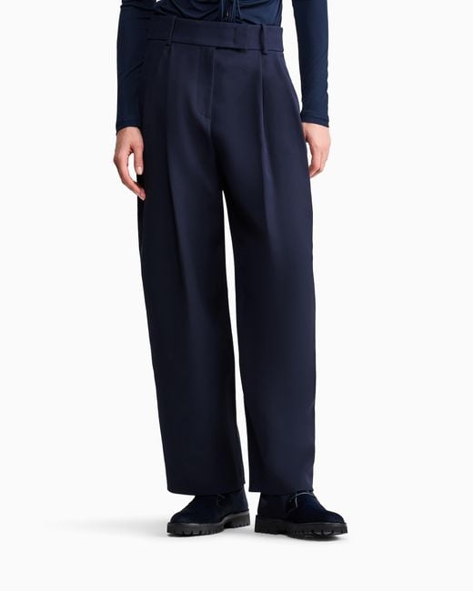 Giorgio Armani Blue Trousers Wide-Leg With Double Pleats