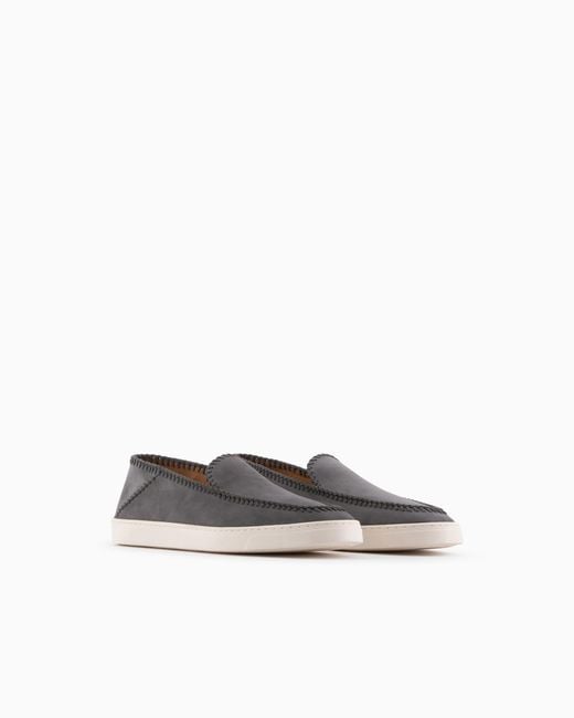 Giorgio Armani White Suede Slip On With Threading And Rubber Sole for men