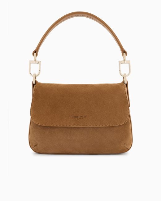 Giorgio Armani Brown Small La Prima Soft Suede Handbag