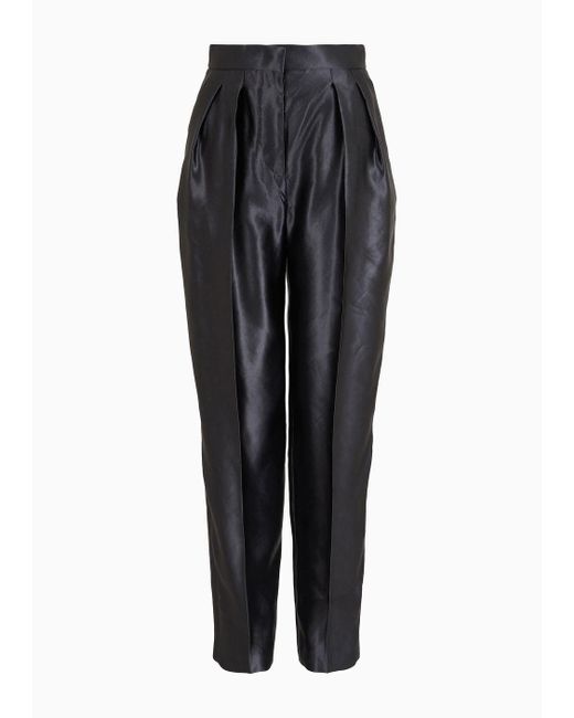 Pantalones Con Dos Pinzas De Lino Y Seda Giorgio Armani de color Black