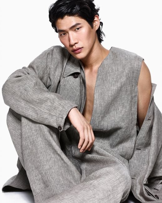 Chaleco De Lino Jaspeado Giorgio Armani de hombre de color Gray