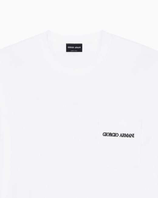 Giorgio Armani White Cotton Interlock Jersey T-Shirt With Print On The Back for men