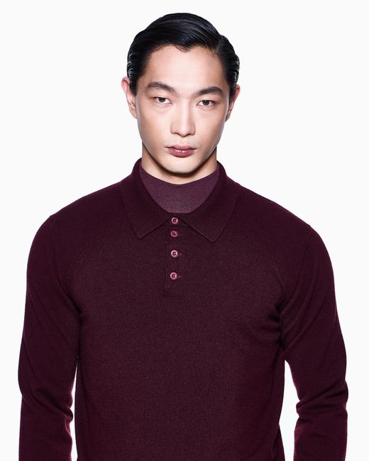 Giorgio Armani Purple Long-Sleeved Cashmere Polo Shirt for men