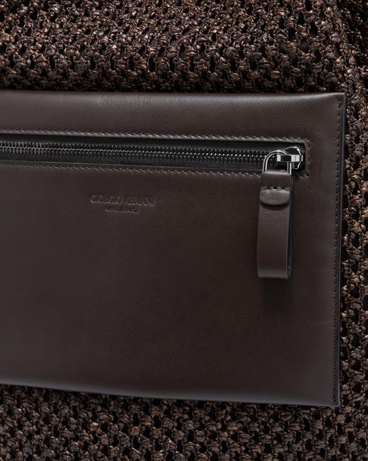 Giorgio Armani Black Raffia And Leather Backpack for men