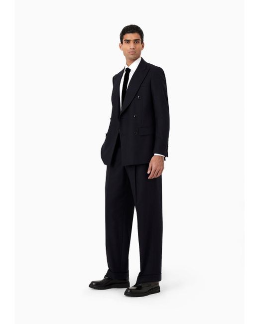 Giorgio Armani Blue Asv Royal Line Double-breasted Virgin-wool Cloth Suit for men