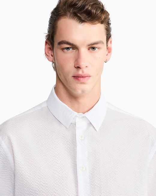 Giorgio Armani White Short-Sleeved Cotton-Seersucker Shirt for men
