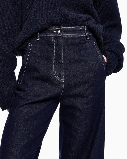 Giorgio Armani Blue Denim Trousers With A Wide Leg And High Waist