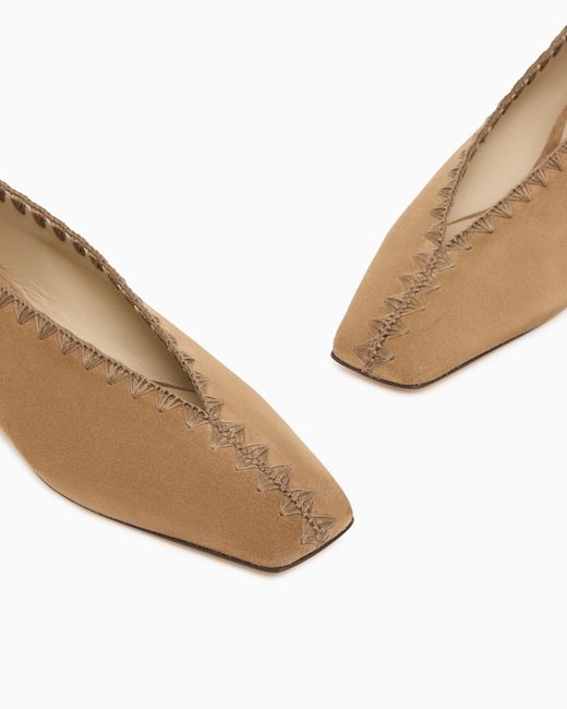 Giorgio Armani White Suede Ballerinas With Embroidery