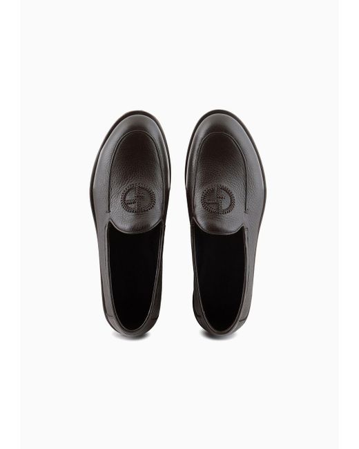 Giorgio Armani White Deerskin Loafers With Embroidered Logo for men