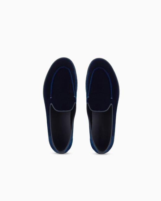 Giorgio Armani Blue Velvet Slip On Shoes With A Flexible Rubber Sole for men