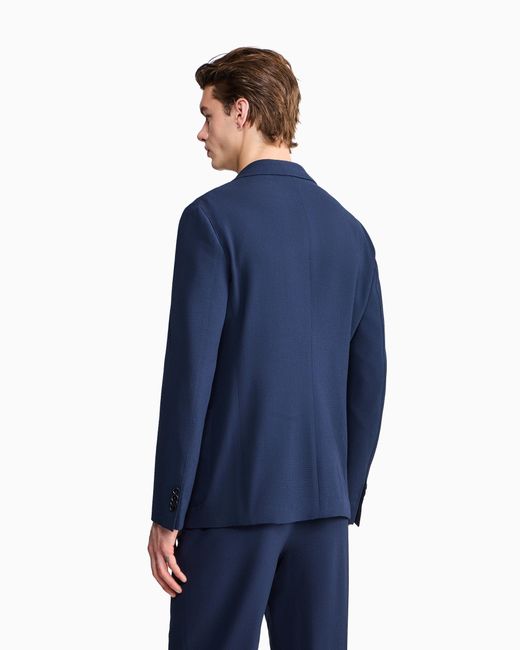 Giorgio Armani Blue Single-Breasted Virgin Wool Seersucker Jacket for men