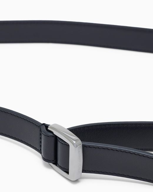 Giorgio Armani White Smooth Leather Belt With A Double Rectangular Metal Loop for men
