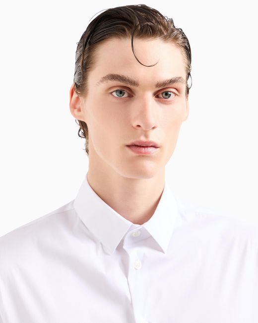 Giorgio Armani Kurzärmlige Bluse Aus Stückgefärbtem Stretch-Gewebe in White für Herren