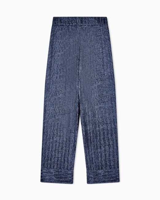 Giorgio Armani Blue Denim-Print Silk Trousers With Pleats Denim Collection