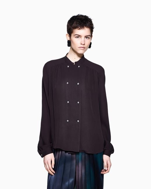 Giorgio Armani Blue Triple Silk Georgette Shirt