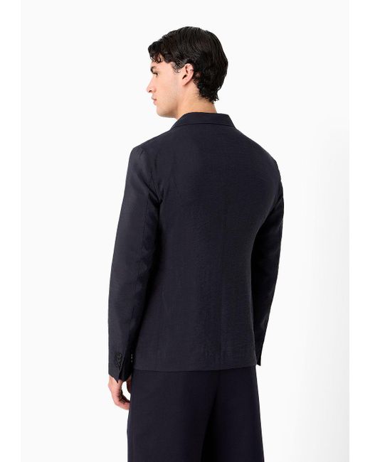 Giorgio Armani Blue Single-breasted Upton Jacket In Washed Silk for men