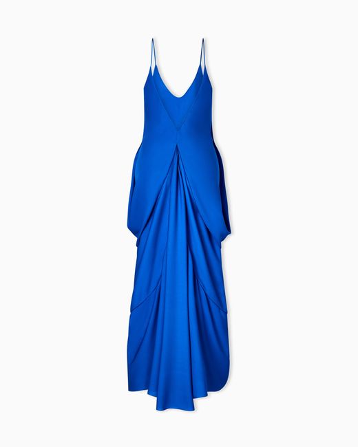Giorgio Armani Blue Long Triple Silk Georgette Dress