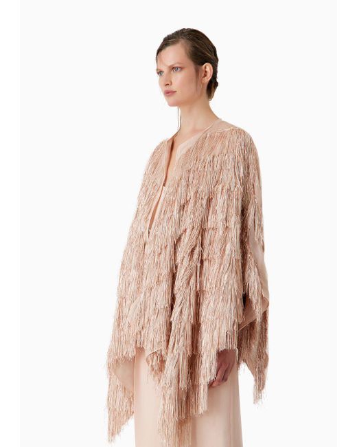 Giorgio Armani Natural Silk-blend Cape With Fringes