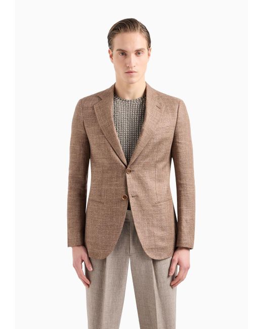 Giorgio Armani Brown George Line Single-breasted Jacket In Linen And Silk for men