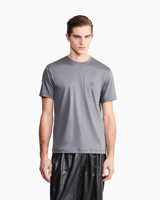 Giorgio Armani Blue Short-Sleeve Cotton Interlock T-Shirt With Logo for men