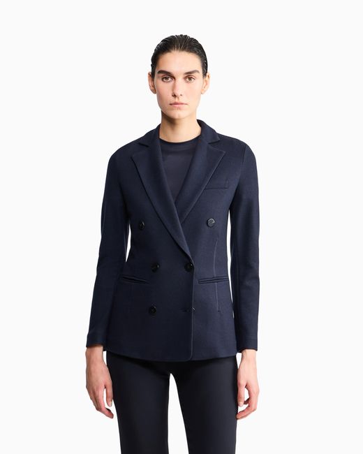 Giorgio Armani Blue Pure Cashmere Jersey Double-Breasted Jacket