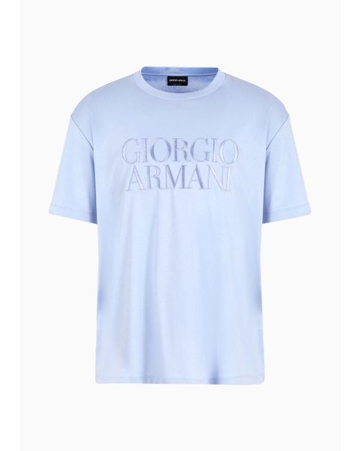 Giorgio Armani T-shirt Mit Rundhalsausschnitt Aus Reinem Baumwoll-interlock in Blue für Herren