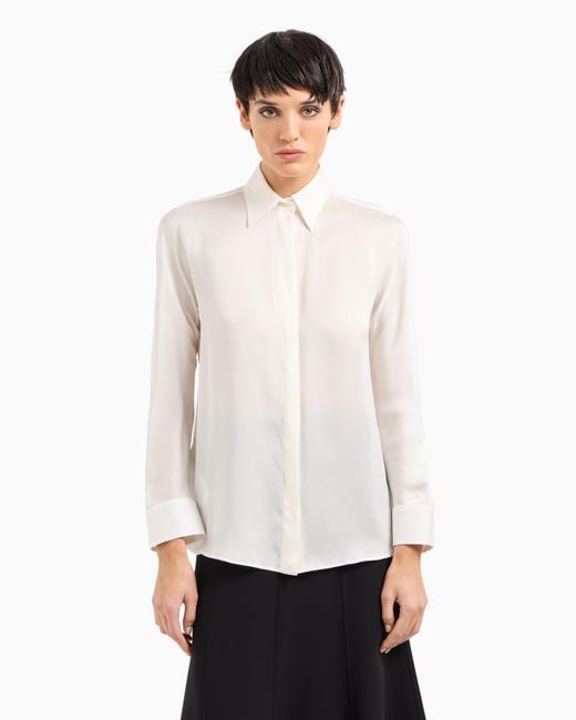 Giorgio Armani White Pure Silk Charmeuse Shirt