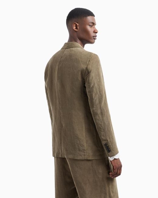 Giorgio Armani Green Lyocell And Linen Single-Breasted Jacket for men