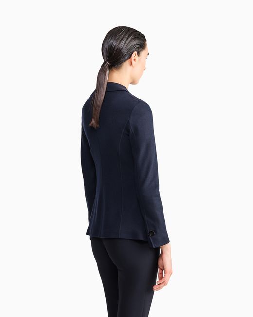 Giorgio Armani Blue Pure Cashmere Jersey Double-Breasted Jacket