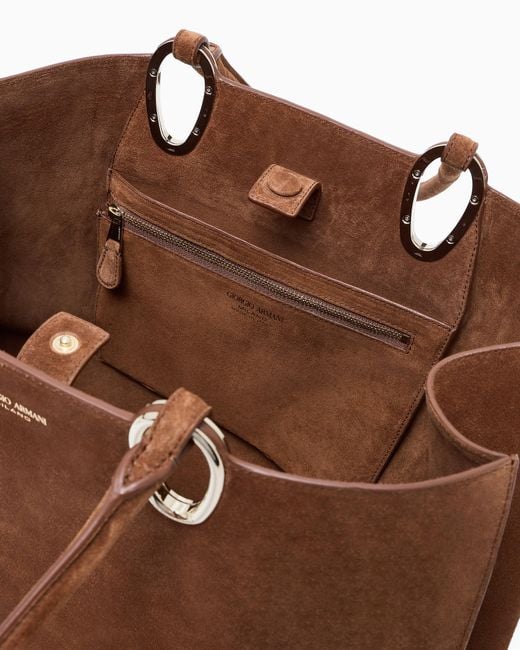 Giorgio Armani Brown Mittelgroße Shopper-Tasche Aus Veloursleder
