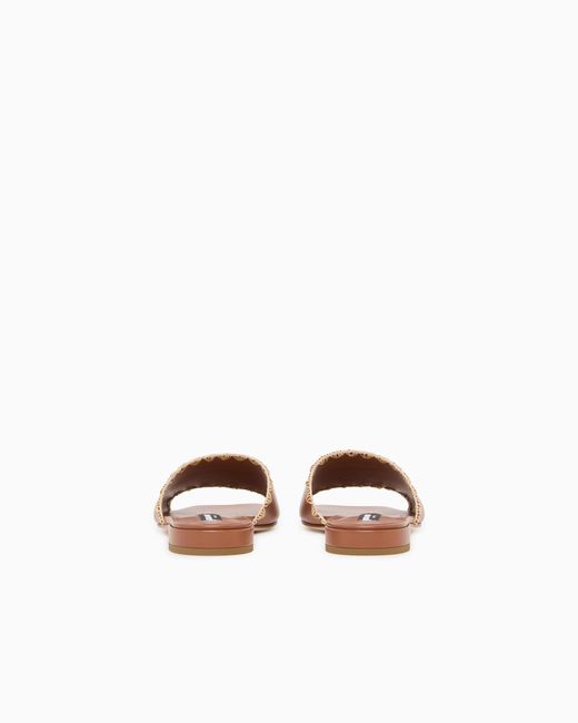 Giorgio Armani Brown Leather Sandals With Raffia Detail