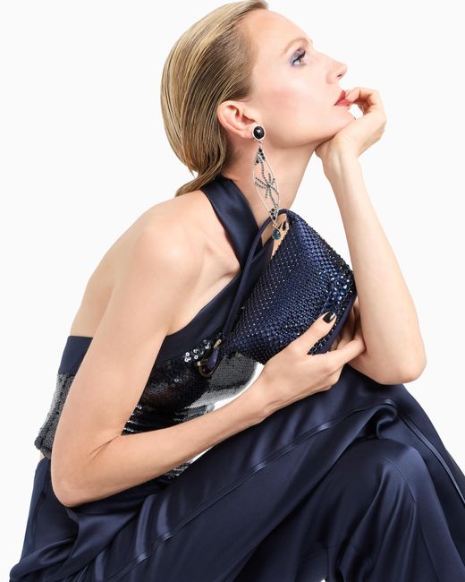 Giorgio Armani Blue Tulle Top Embroidered With Sequins