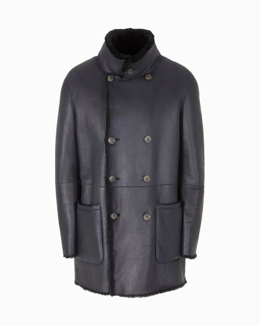 Caban Croisé Réversible En Peau De Mouton Giorgio Armani pour homme en coloris Gray