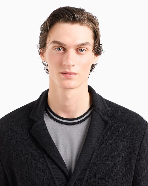 Chaqueta De Abotonadura Sencilla De Punto De Algodón Con Elaboración En Tejido Jacquard Giorgio Armani de hombre de color Black