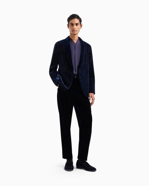 Veste De Smoking Giorgio's À Simple Boutonnage En Velours Et Cristaux Giorgio Armani pour homme en coloris Blue