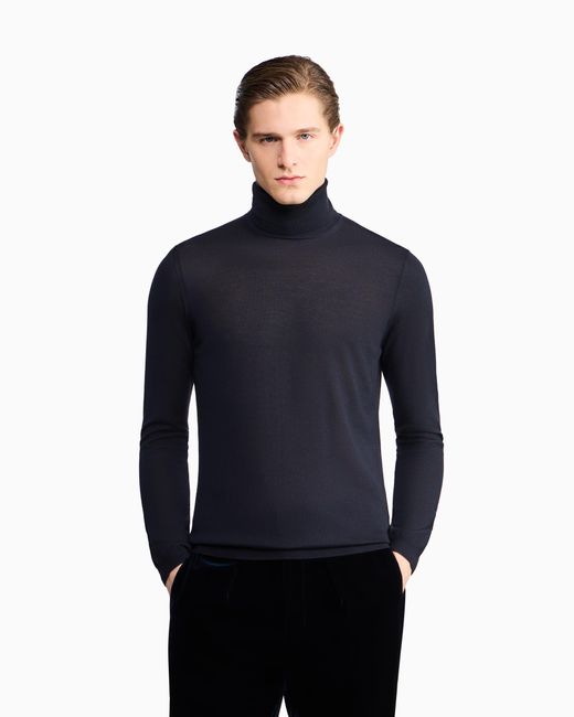 Giorgio Armani Blue Cashmere Mock-Neck Jumper for men