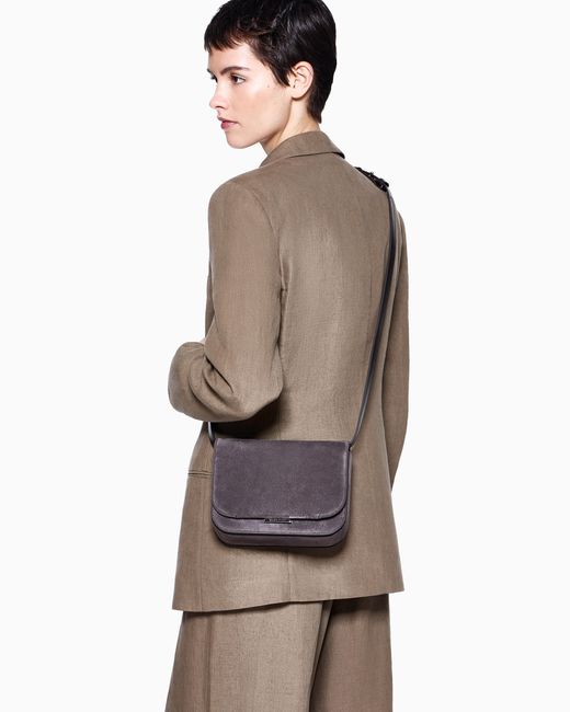 Giorgio Armani Gray Suede Bag With Flap And Adjustable Strap